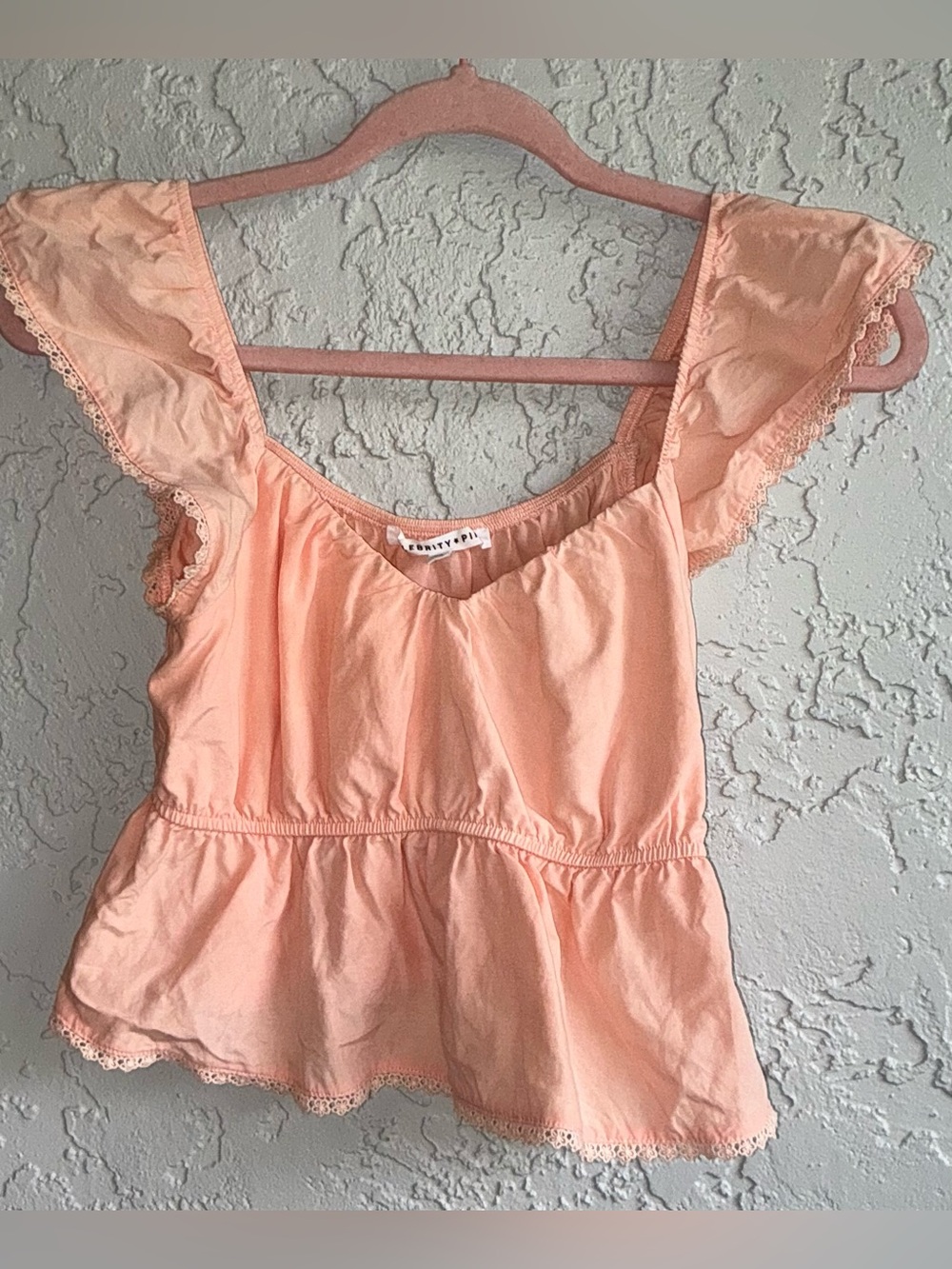 Celebrity Pink Flutter Sleeve Top in Peach